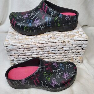 Dansko Black Multicolor Animal Print Clogs